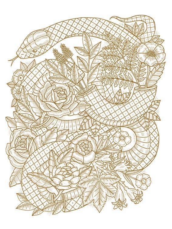 Snake Amongst the Flowers Art Print 2015