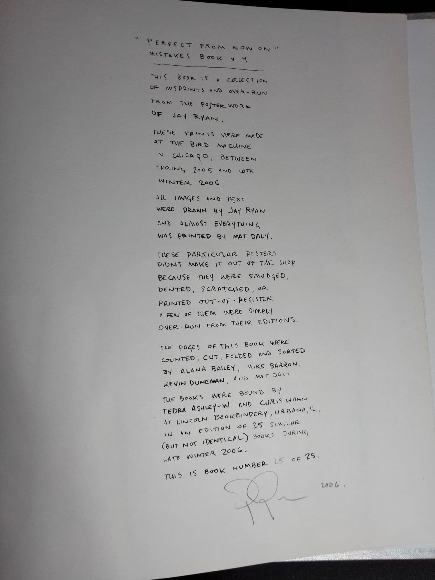 Jay Ryan "Mistakes" Book Volume 4. Perfect From Now On