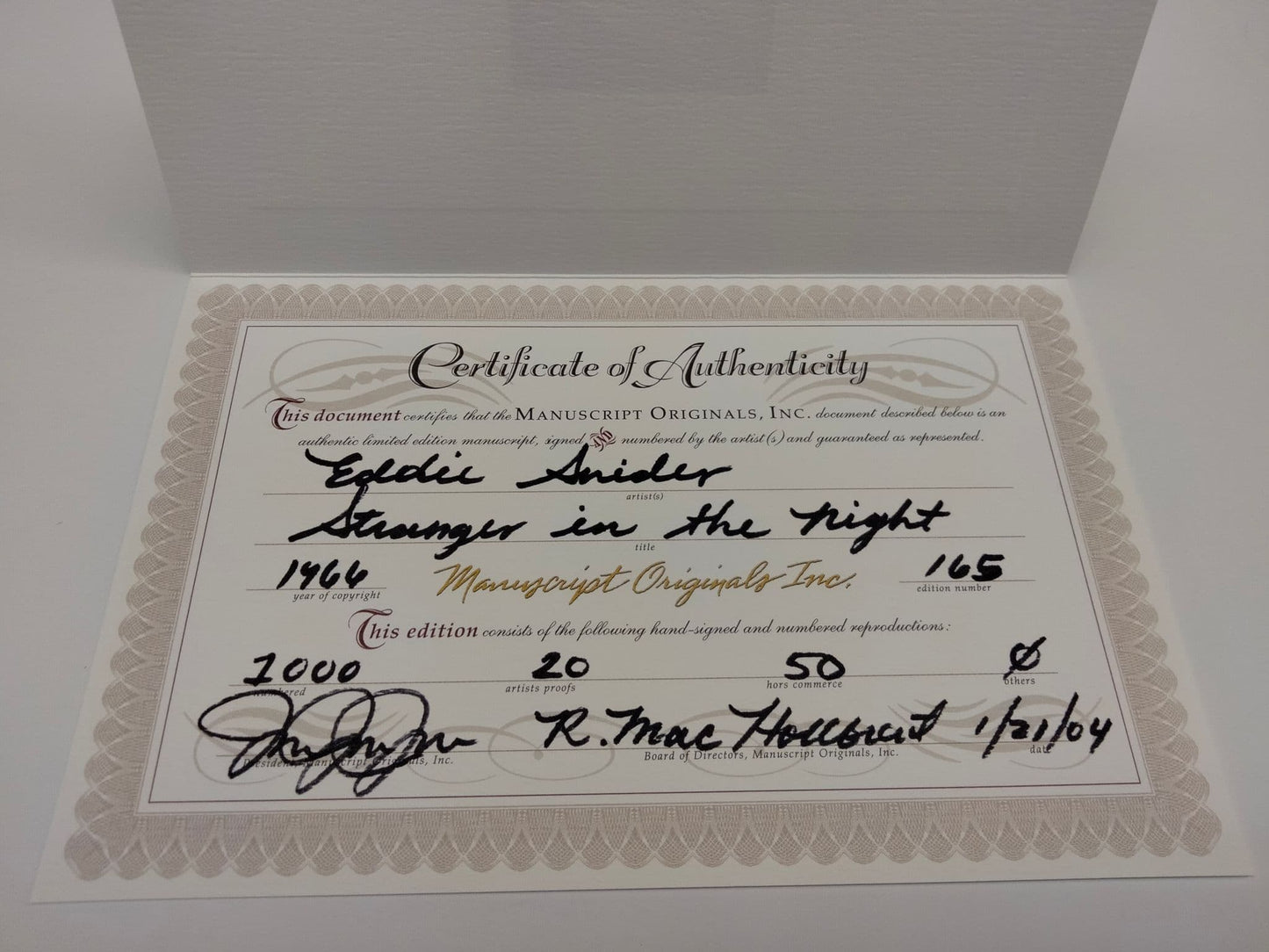 MANUSCRIPT ORIGINALS Eddie Snyder "Strangers In The Night" Hand signed and illustrated lyrics