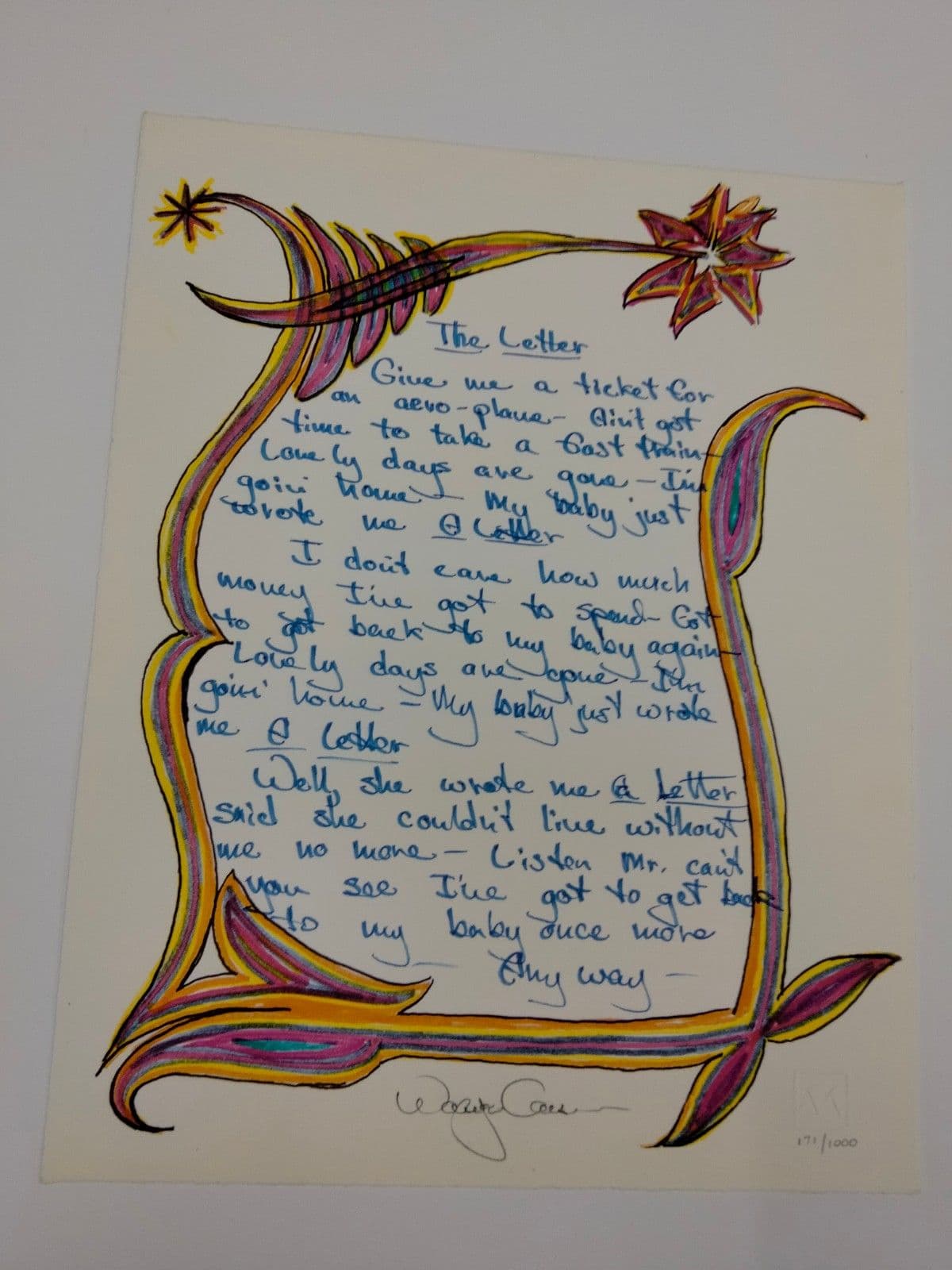 MANUSCRIPT ORIGINALS Wayne Carson &The Letter& Hand signed and ...