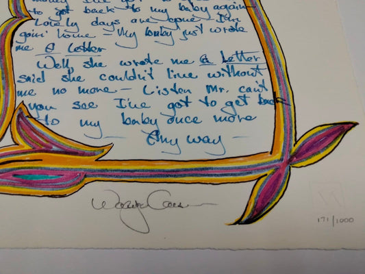 MANUSCRIPT ORIGINALS Wayne Carson "The Letter" Hand signed and illustrated lyrics