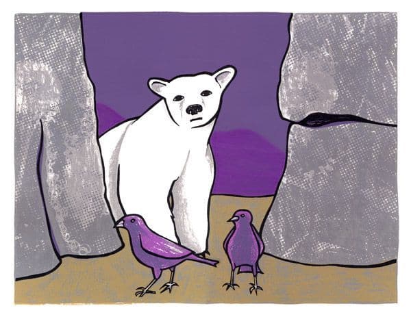 Polar Bear With Birds Art Print 2005